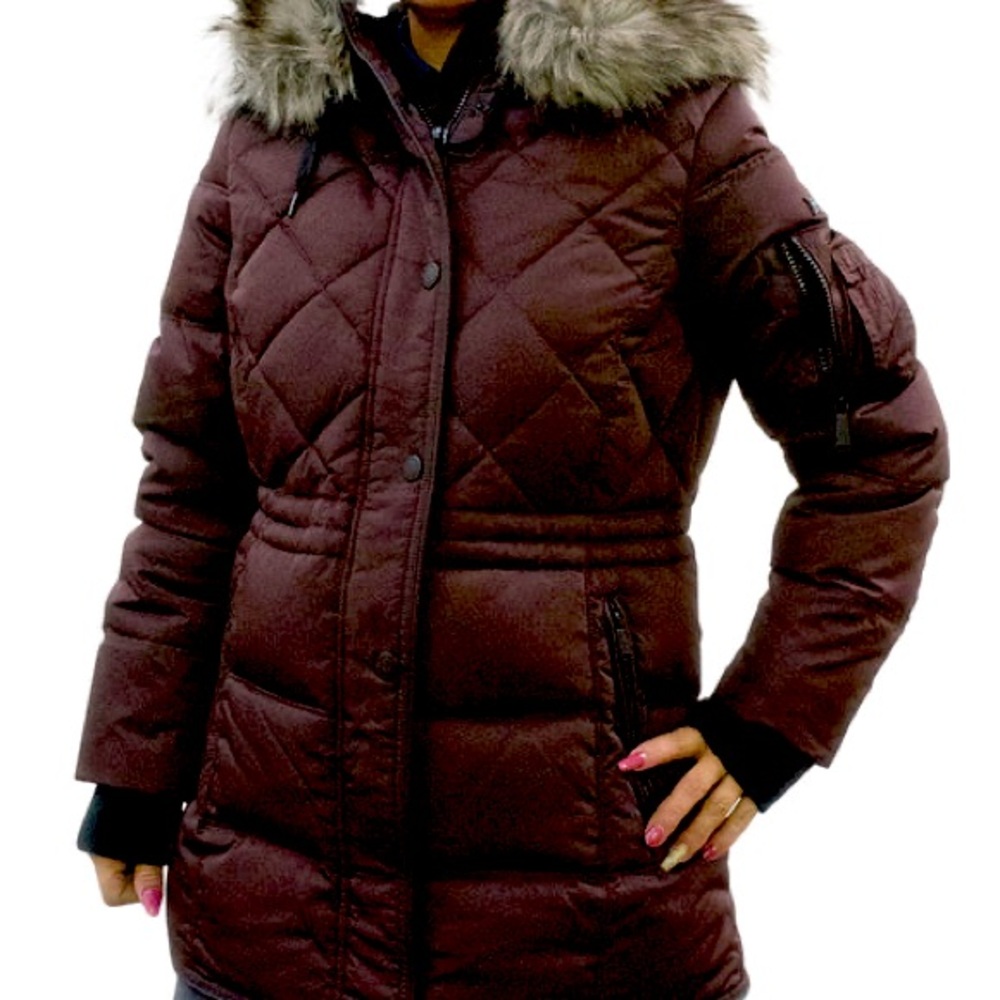 BCBGENERATION FAUX-FUR-TRIM COAT - CHIANTI XL